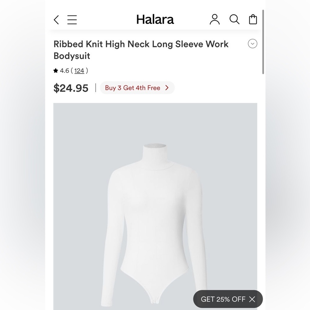 NEW HALARA Size X-Small White High Neck Long Sleeve Bodysuit